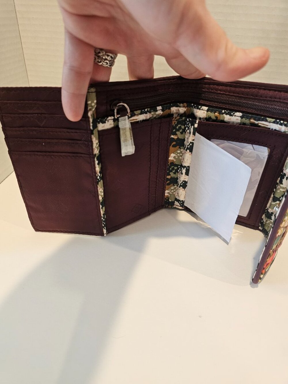NWT RFID Riley Compact Wallet Heirloom Paisley Flowers Brown Green Pink Orange - Picture 9 of 12